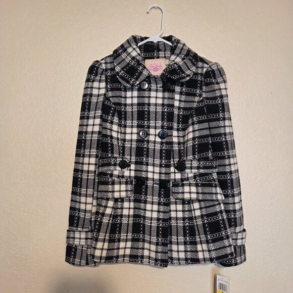 Pink Envelope Women's Medium Winter Black and White Checkered Coat - Picture 1 of 8